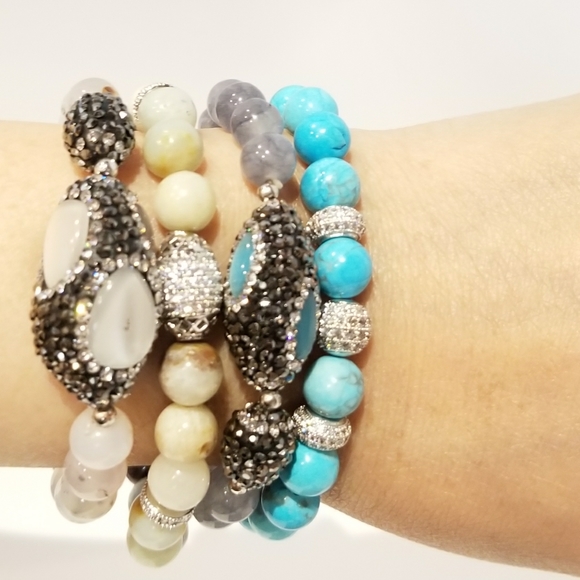 NEW Natural Stones Pave CZ Stretch Bracelet - Picture 6 of 6